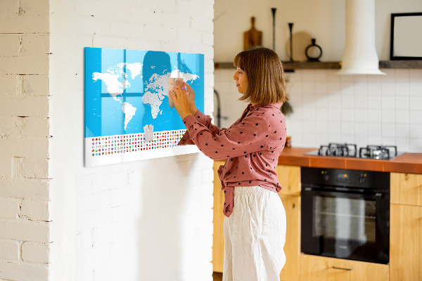 Magnetická popisovateľná tabuľa Mapa sveta s miestami fotenia