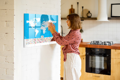 Magnetická popisovateľná tabuľa Mapa sveta s miestami fotenia