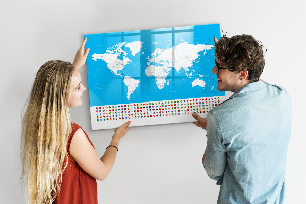 Magnetická popisovateľná tabuľa Mapa sveta s miestami fotenia