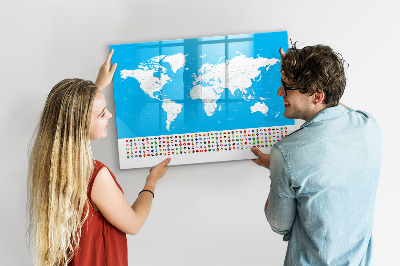 Magnetická popisovateľná tabuľa Mapa sveta s miestami fotenia