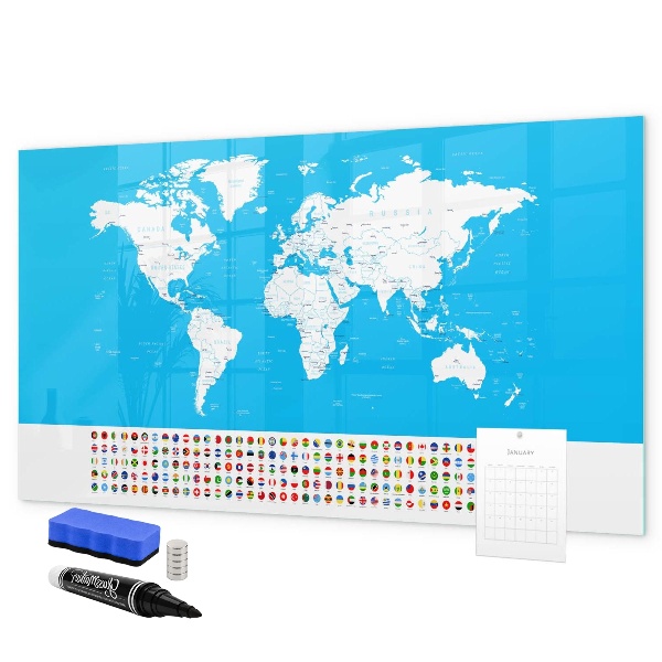 Magnetická popisovateľná tabuľa Mapa sveta s miestami fotenia