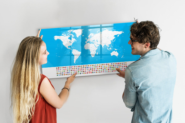 Magnetická popisovateľná tabuľa Mapa sveta s miestami fotenia