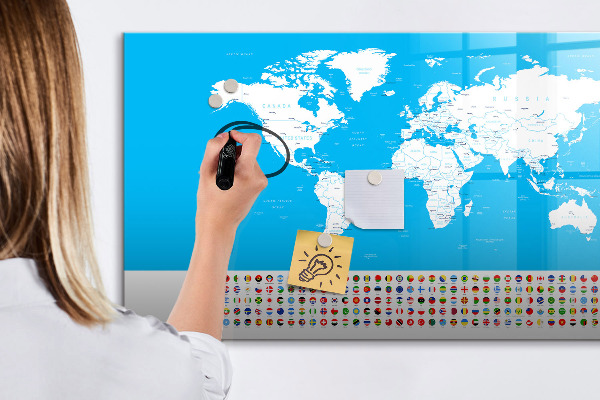 Magnetická popisovateľná tabuľa Mapa sveta s miestami fotenia