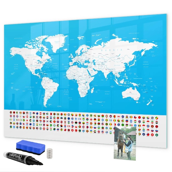 Magnetická popisovateľná tabuľa Mapa sveta s miestami fotenia