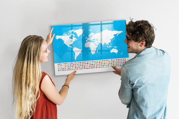 Magnetická popisovateľná tabuľa Mapa sveta s miestami fotenia
