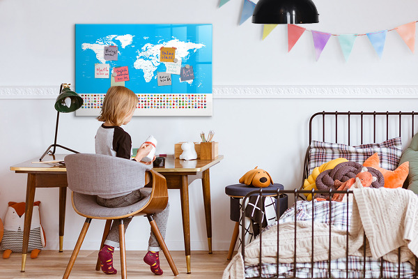 Magnetická popisovateľná tabuľa Mapa sveta s miestami fotenia