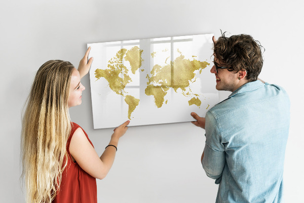 Magnetická popisovateľná tabuľa Mapa sveta s priestorom na fotografie
