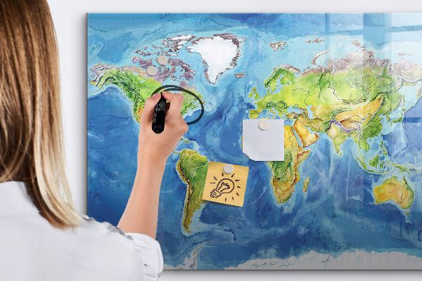 Magnetická popisovateľná tabuľa Mapa sveta s miestami fotenia