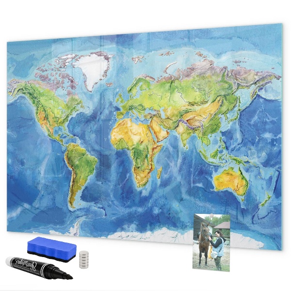 Magnetická popisovateľná tabuľa Mapa sveta s miestami fotenia