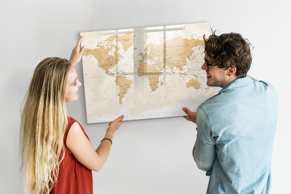 Magnetická popisovateľná tabuľa Cestovná mapa s miestami na označenie