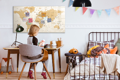 Magnetická popisovateľná tabuľa Cestovná mapa s miestami na označenie