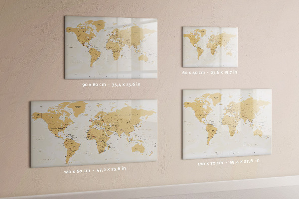 Magnetická popisovateľná tabuľa Cestovná mapa s miestami na označenie
