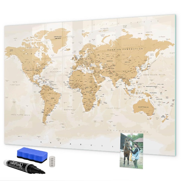 Magnetická popisovateľná tabuľa Cestovná mapa s miestami na označenie