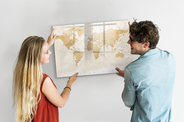 Magnetická popisovateľná tabuľa Cestovná mapa s miestami na označenie
