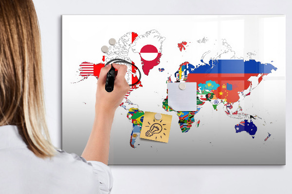 Magnetická popisovateľná tabuľa Mapa sveta s miestami fotenia