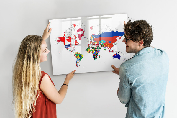 Magnetická popisovateľná tabuľa Mapa sveta s miestami fotenia