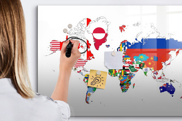 Magnetická popisovateľná tabuľa Mapa sveta s miestami fotenia