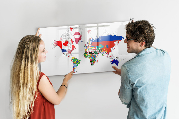 Magnetická popisovateľná tabuľa Mapa sveta s miestami fotenia