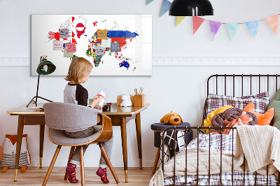 Magnetická popisovateľná tabuľa Mapa sveta s miestami fotenia
