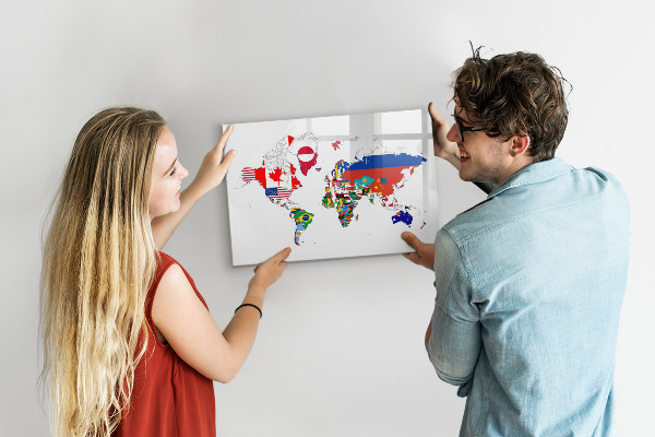 Magnetická popisovateľná tabuľa Mapa sveta s miestami fotenia