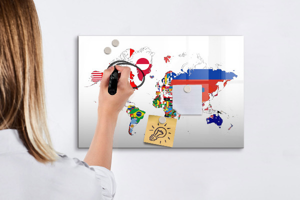 Magnetická popisovateľná tabuľa Mapa sveta s miestami fotenia