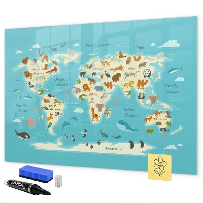 Magnetická popisovateľná tabuľa Mapa sveta s ilustráciami a fotografiami