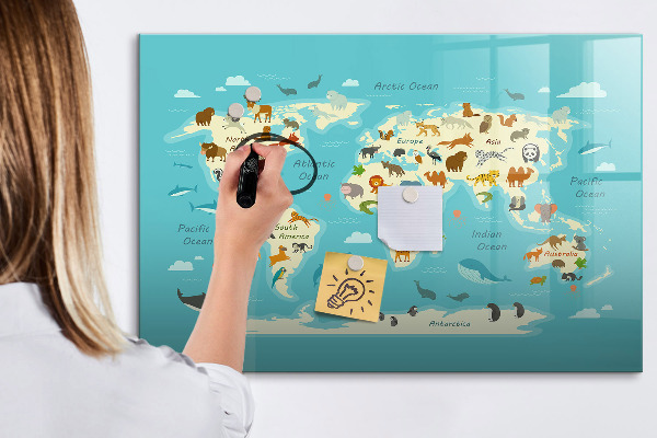 Magnetická popisovateľná tabuľa Mapa sveta s ilustráciami a fotografiami
