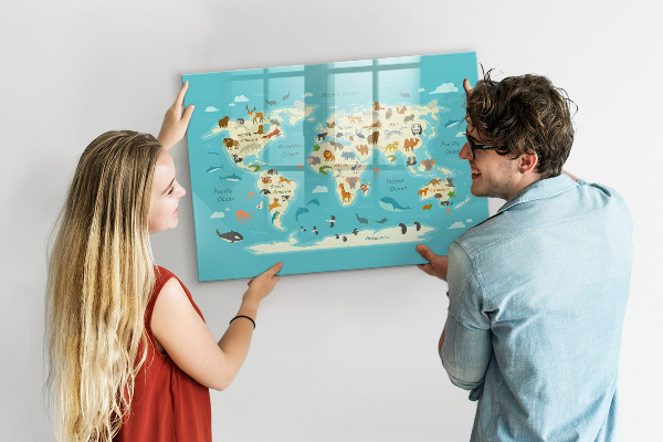 Magnetická popisovateľná tabuľa Mapa sveta s ilustráciami a fotografiami