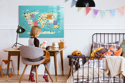 Magnetická popisovateľná tabuľa Mapa sveta s ilustráciami a fotografiami