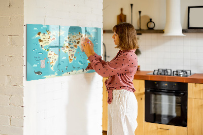 Magnetická popisovateľná tabuľa Mapa sveta s ilustráciami a fotografiami
