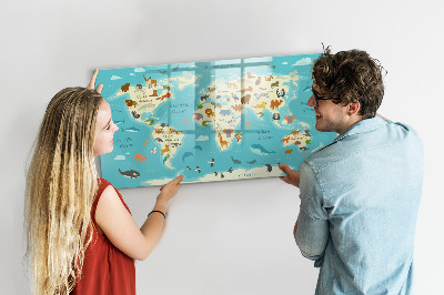 Magnetická popisovateľná tabuľa Mapa sveta s ilustráciami a fotografiami