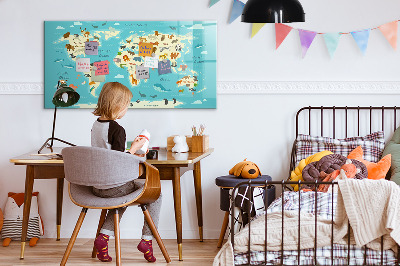Magnetická popisovateľná tabuľa Mapa sveta s ilustráciami a fotografiami