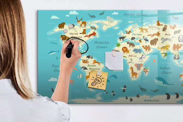Magnetická popisovateľná tabuľa Mapa sveta s ilustráciami a fotografiami