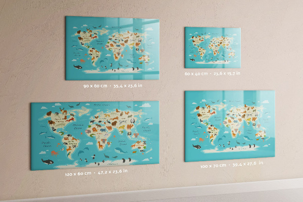 Magnetická popisovateľná tabuľa Mapa sveta s ilustráciami a fotografiami