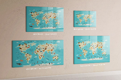 Magnetická popisovateľná tabuľa Mapa sveta s ilustráciami a fotografiami