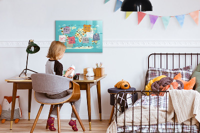 Magnetická popisovateľná tabuľa Mapa sveta s ilustráciami a fotografiami