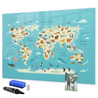 Magnetická popisovateľná tabuľa Mapa sveta s ilustráciami a fotografiami