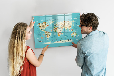 Magnetická popisovateľná tabuľa Mapa sveta s ilustráciami a fotografiami