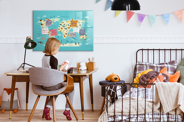 Magnetická popisovateľná tabuľa Mapa sveta s ilustráciami a fotografiami
