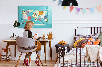 Magnetická popisovateľná tabuľa Mapa sveta s ilustráciami a fotografiami