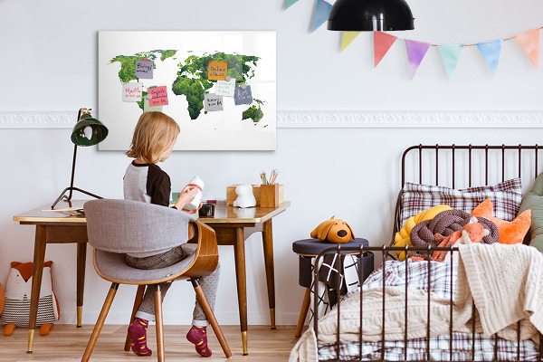 Kresliaca magnetická tabuľa Zelená mapa sveta s fotografiami