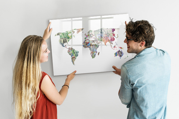 Magnetická popisovateľná tabuľa Mapa sveta s osobnými spomienkami