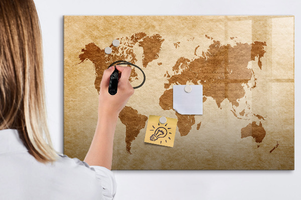 Magnetická popisovateľná tabuľa Mapa sveta s pamätnými miestami