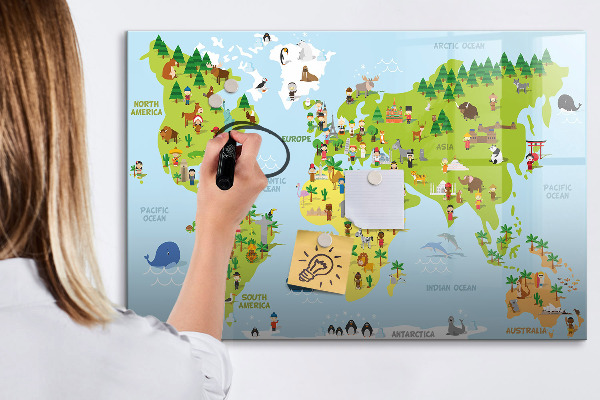 Kresliaca magnetická tabuľa Interaktívna mapa sveta s fotografiami