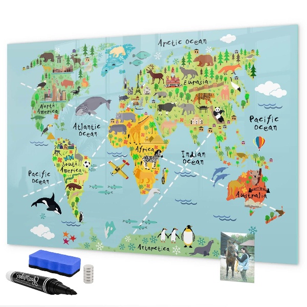 Magnetická popisovateľná tabuľa Mapa sveta s miestami fotenia
