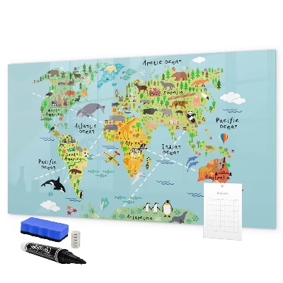 Magnetická popisovateľná tabuľa Mapa sveta s miestami fotenia