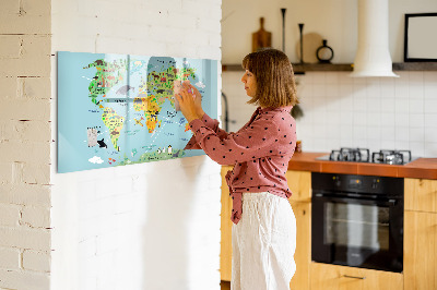Magnetická popisovateľná tabuľa Mapa sveta s miestami fotenia
