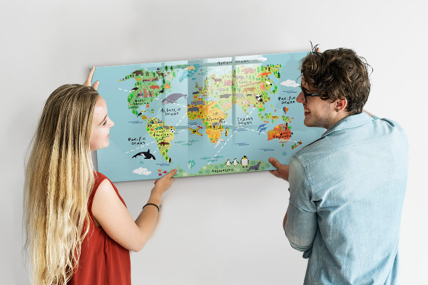 Magnetická popisovateľná tabuľa Mapa sveta s miestami fotenia