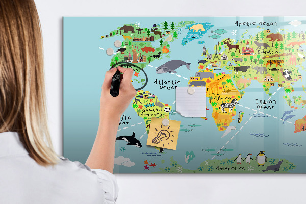 Magnetická popisovateľná tabuľa Mapa sveta s miestami fotenia
