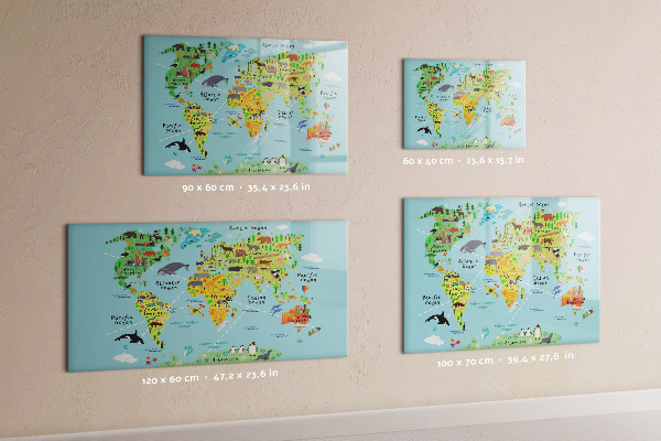 Magnetická popisovateľná tabuľa Mapa sveta s miestami fotenia
